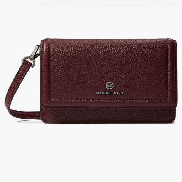 MICHAEL KORS Charm Small Phone Crossbody Bag Berry Red AUTHENTIC Minor Defect - Picture 1 of 14